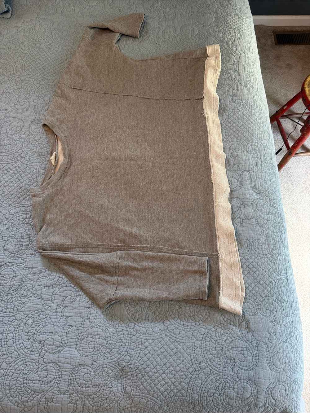 Easel Oversized Gray Mineral Washed Terry Pullover with Raw Cream Trim NWOT